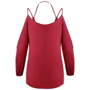 Spaghetti Strap Cold Shoulder T-shirt - Red Fansmadedirect