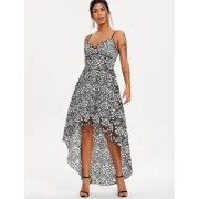 Spaghetti Strap High Low Party Dress - White And Black Fansmadedirect