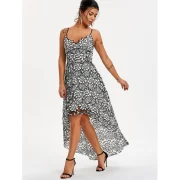Spaghetti Strap High Low Party Dress - White And Black Fansmadedirect