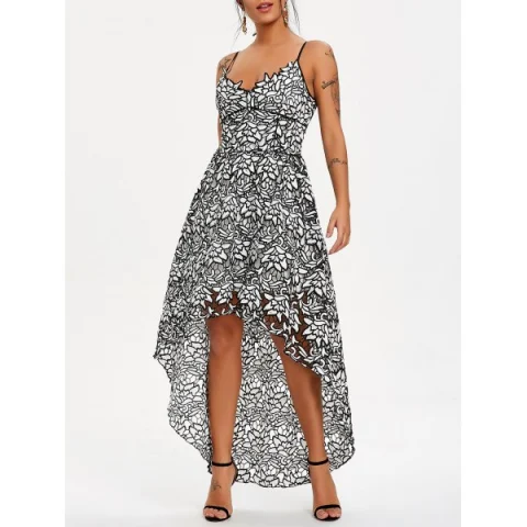 Spaghetti Strap High Low Party Dress - White And Black Fansmadedirect