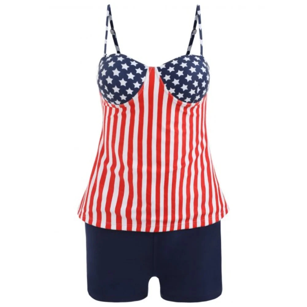 Spaghetti Strap Stars and Stripes Tankini - Fansmadedirect