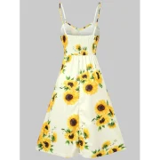 Spaghetti Strap Sunflower Print Mini Dress - Yellow Fansmadedirect