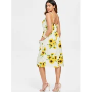 Spaghetti Strap Sunflower Print Mini Dress - Yellow Fansmadedirect