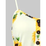 Spaghetti Strap Sunflower Print Mini Dress - Yellow Fansmadedirect