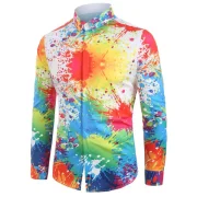 Splatter Painting Print Long Sleeves Shirt - White Fansmadedirect