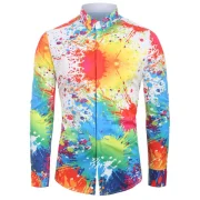 Splatter Painting Print Long Sleeves Shirt - White Fansmadedirect