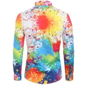 Splatter Painting Print Long Sleeves Shirt - White Fansmadedirect