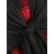 Square Neck Plaid Panel Tunic T Shirt - Black Fansmadedirect