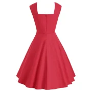 Square Neck Ruched Flare Dress - Red Fansmadedirect