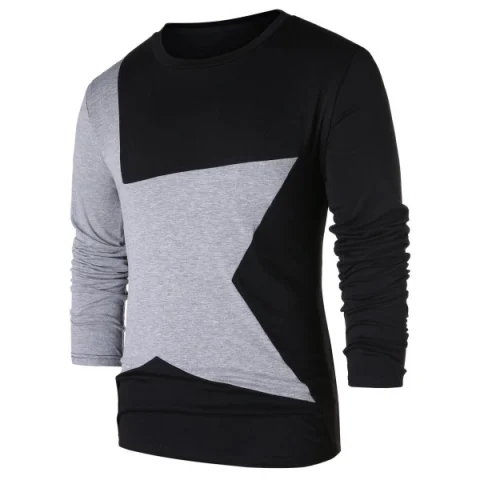 Star Pattern Contrast Color T-shirt - Black Fansmadedirect