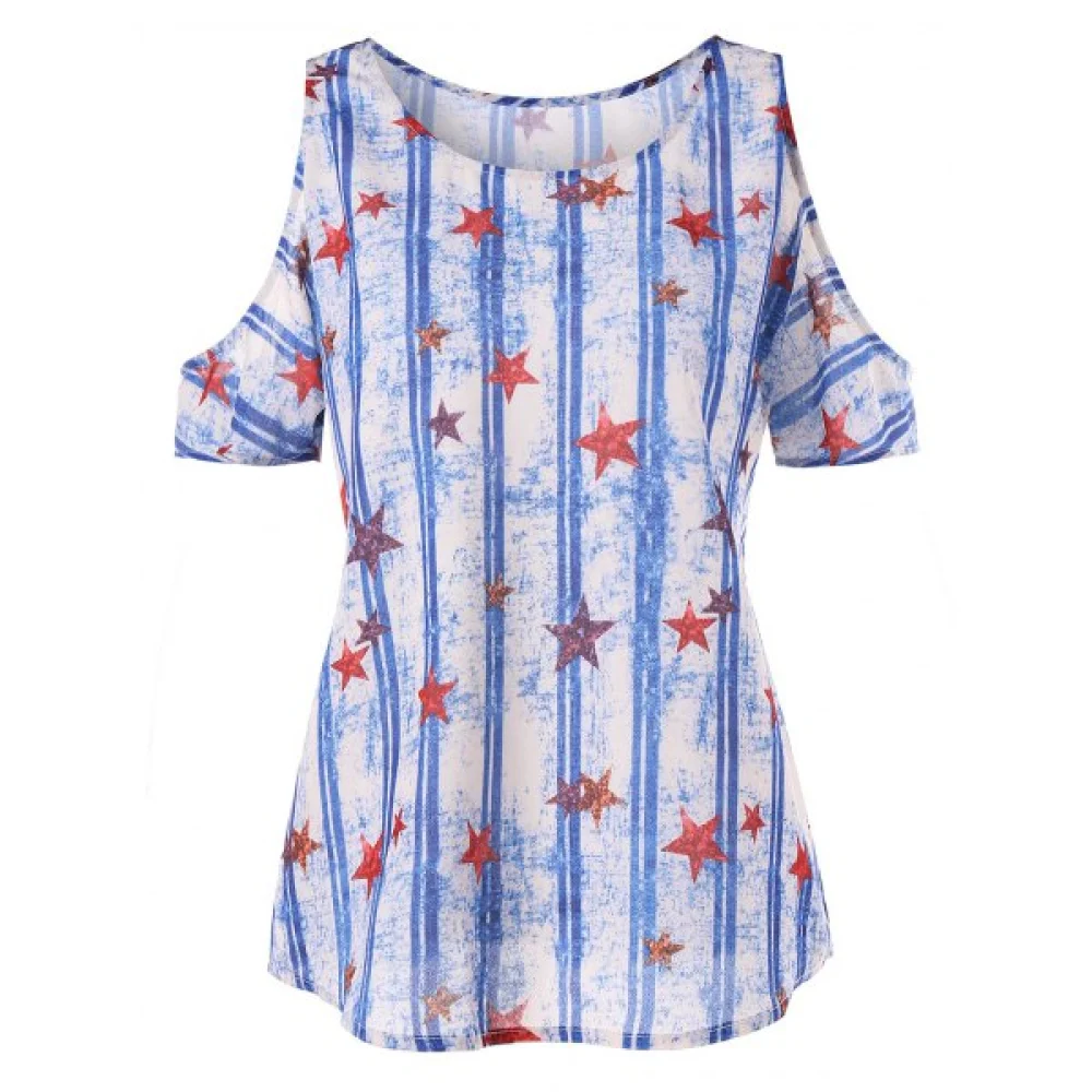 Stars and Stripes Open Shoulder T-shirt - White Fansmadedirect
