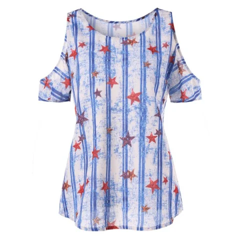 Stars and Stripes Open Shoulder T-shirt - White Fansmadedirect
