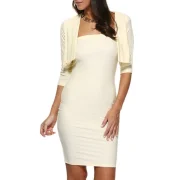 Strapless Bodycon Tube Dress and Jacket Twinset - Beige Fansmadedirect