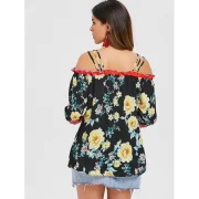 Strappy Floral Print Blouse - Black Fansmadedirect