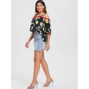 Strappy Floral Print Blouse - Black Fansmadedirect