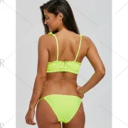 Strappy Flounce Shirred Bikini - Fluorescent Yellow Fansmadedirect