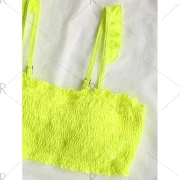 Strappy Flounce Shirred Bikini - Fluorescent Yellow Fansmadedirect