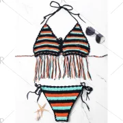 Striped Crochet Halter Bikini Set - One Fansmadedirect