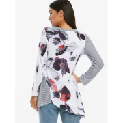 Striped Leaves Print Longline Tee - White Fansmadedirect