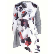 Striped Leaves Print Longline Tee - White Fansmadedirect