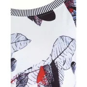 Striped Leaves Print Longline Tee - White Fansmadedirect