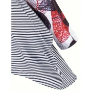 Striped Leaves Print Longline Tee - White Fansmadedirect