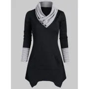 Striped Mock Button Asymmetrical Knitwear - Black Fansmadedirect