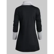 Striped Mock Button Asymmetrical Knitwear - Black Fansmadedirect