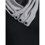 Striped Mock Button Asymmetrical Knitwear - Black Fansmadedirect