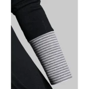 Striped Mock Button Asymmetrical Knitwear - Black Fansmadedirect