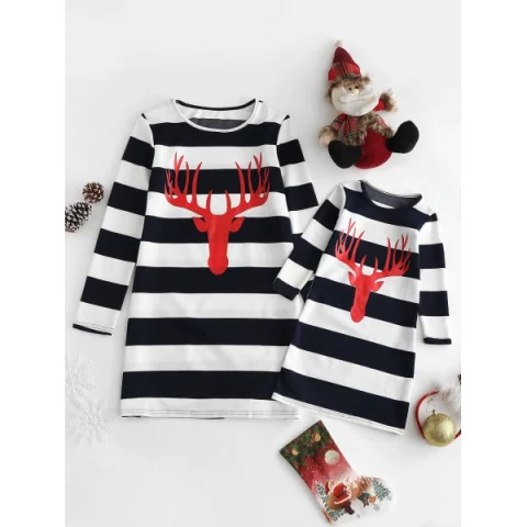Striped Print atching Family Christmas Sleeping Dress - om Fansmadedirect
