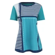 Striped Print Contrast Tee - Medium Turquoise Fansmadedirect