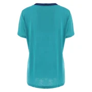 Striped Print Contrast Tee - Medium Turquoise Fansmadedirect