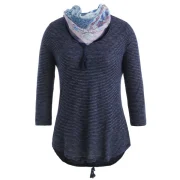 Striped Print Top with Scarf - Cadetblue Fansmadedirect