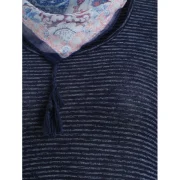 Striped Print Top with Scarf - Cadetblue Fansmadedirect