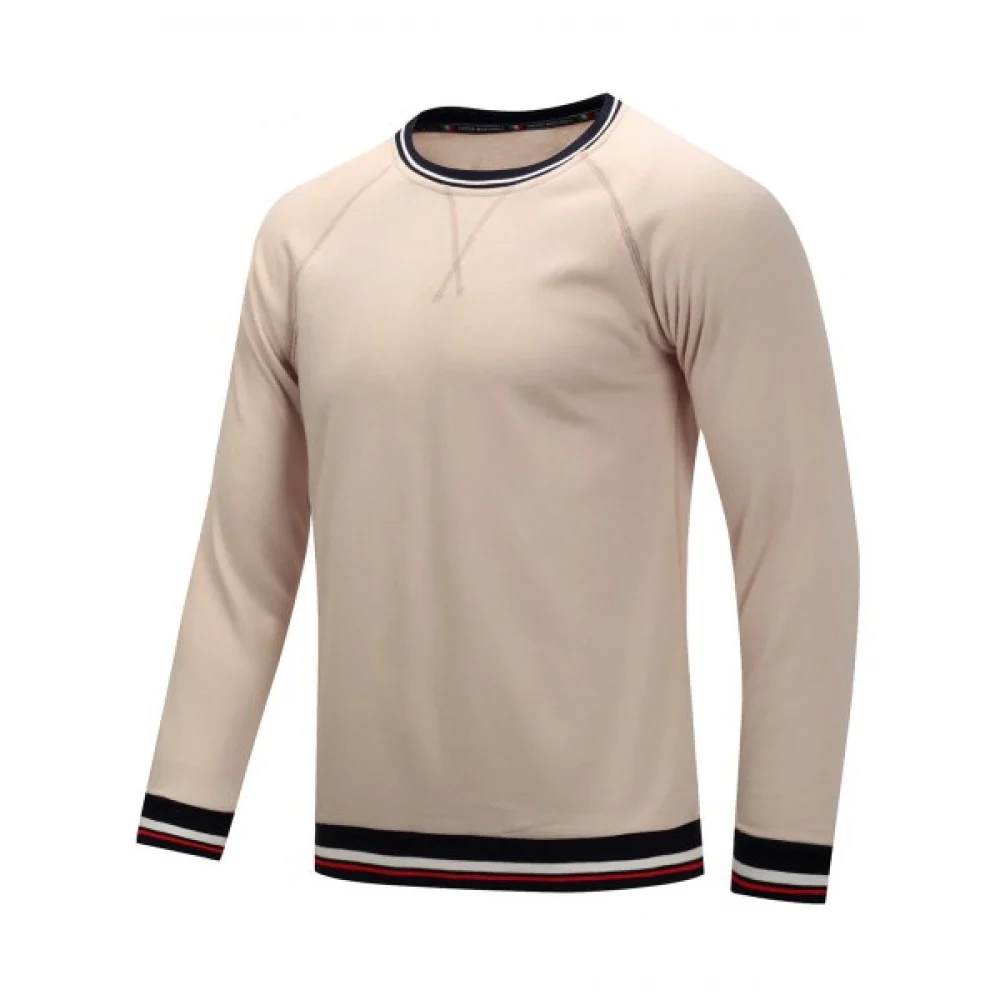 Striped Rib Flat Seam Detail Sweatshirt - Light Khaki Fansmadedirect