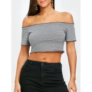 Striped Short Frill T-shirt - Black Fansmadedirect