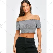 Striped Short Frill T-shirt - Black Fansmadedirect
