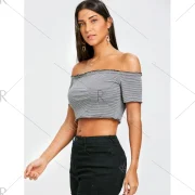 Striped Short Frill T-shirt - Black Fansmadedirect