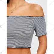 Striped Short Frill T-shirt - Black Fansmadedirect