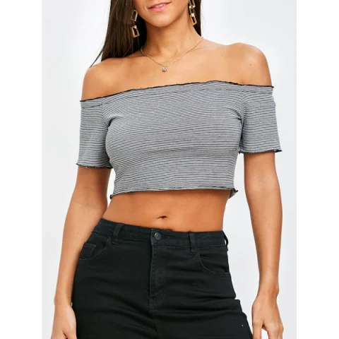 Striped Short Frill T-shirt - Black Fansmadedirect