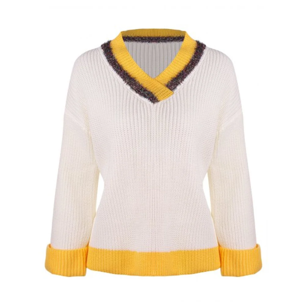 Striped V Neck Preppy Sweater - Milk White One Fansmadedirect