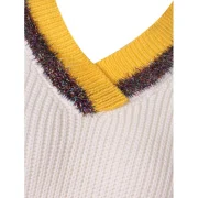 Striped V Neck Preppy Sweater - Milk White One Fansmadedirect