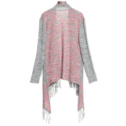 Stylish Collarless ong Sleeve Fringed Asymmetrical Women's Cardigan - Gray Fansmadedirect
