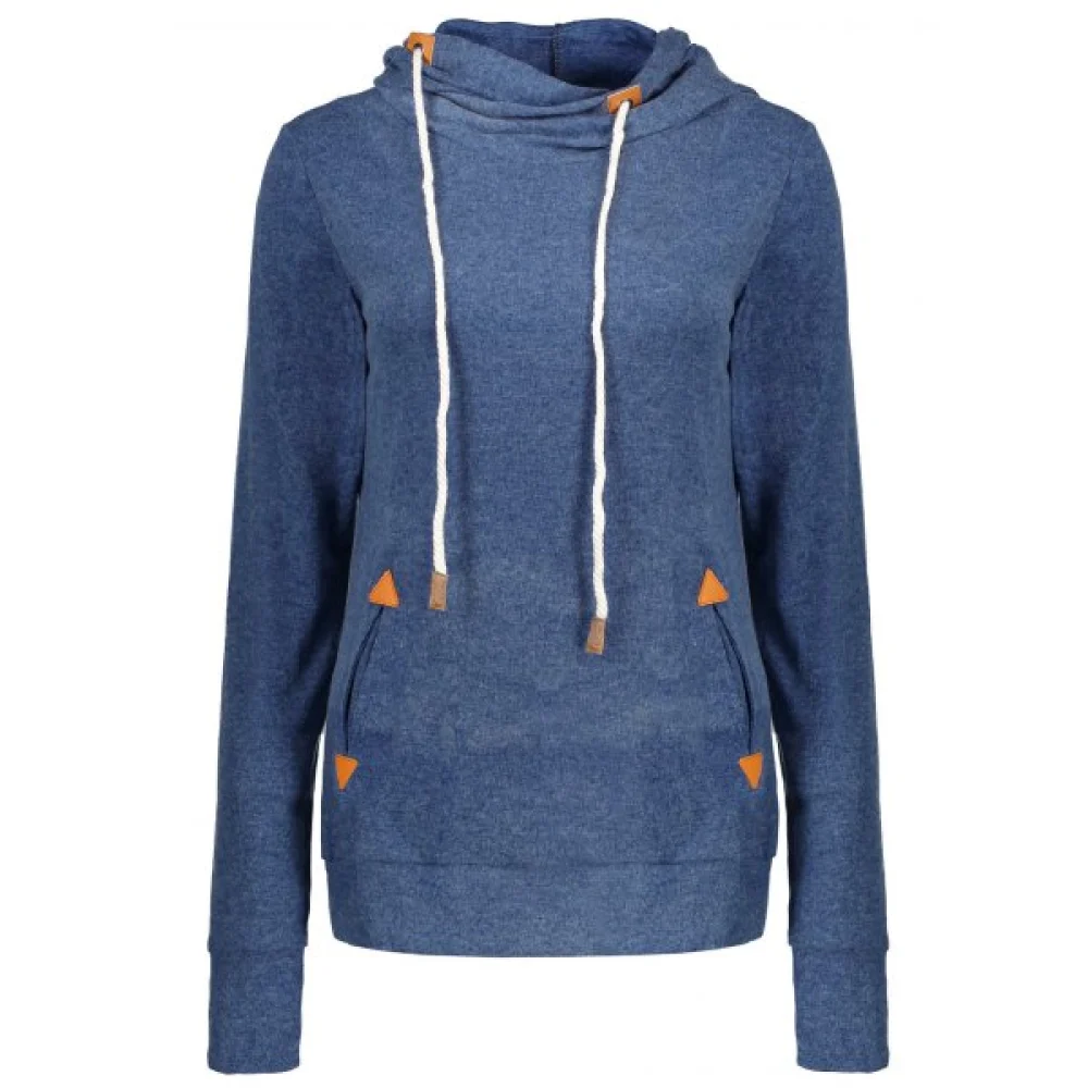 Stylish Hooded Long Sleeve Spliced Draped Women's Hoodie - Blue Fansmadedirect