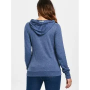 Stylish Hooded Long Sleeve Spliced Draped Women's Hoodie - Blue Fansmadedirect