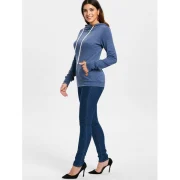 Stylish Hooded Long Sleeve Spliced Draped Women's Hoodie - Blue Fansmadedirect