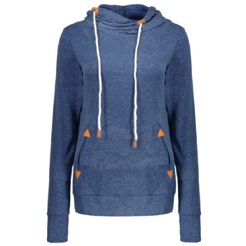 Stylish Hooded Long Sleeve Spliced Draped Women's Hoodie - Blue Fansmadedirect