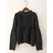 Stylish Jewel Neck Color Stitching Long Sleeve Sweater For Women - Black One Size(fit Size Xs To Fansmadedirect