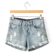 Stylish Mid-Waisted Frayed Bleach Wash Denim Women's Shorts - ight Blue Fansmadedirect